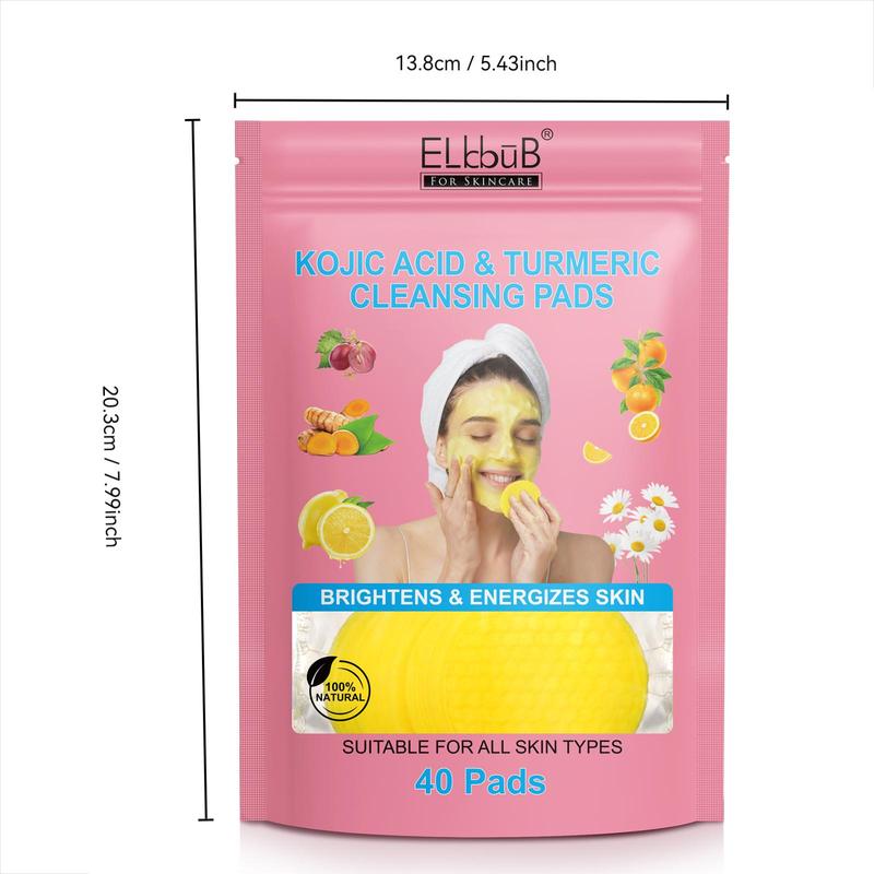 Kojic Acid & Turmeric Cleansing Pads, 40pcs set Deep Cleaning Facial Cleansing Pads, Gentle Facial Skin Care Products for Women & Men