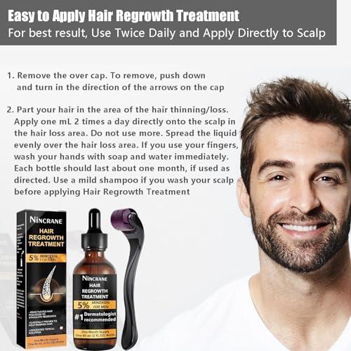 Nincrane 5% Minoxidil for Men Hair Regrowth, Beard Growth Kit, Extra Strength Minoxidil Beard Oil, Topical Hair Serum for Hair Loss & Thinning, Complete Beard & Hair Growth Solution