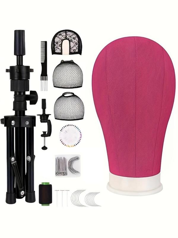 Hair Salon Tools Set, Including Canvas Head Mold, Wig Support Stand, Wig Cap, Hair Styling Comb, Alligator Hair Clips & Pins, for Make Wigs Hairstyling