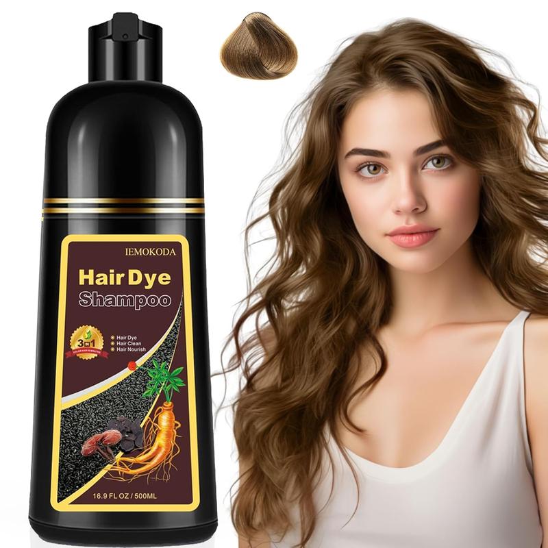 Organic Natural Hair Dye Shampoo 3 in 1 for Gray Hair, 16.9 Fl Oz (500 ml), Light Brown, for Women Men