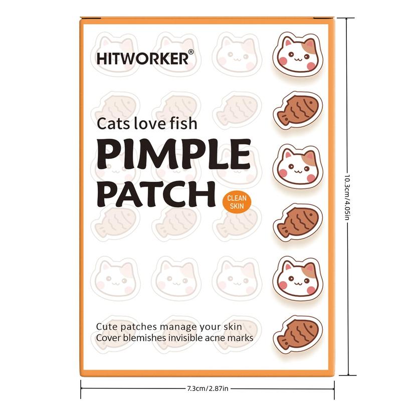 Cat & Fish Pattern Acne Patches, 60pcs box Hydrocolloid Acne Patches, Invisible Acne Patches, Blemishes Pimples Covering Patch