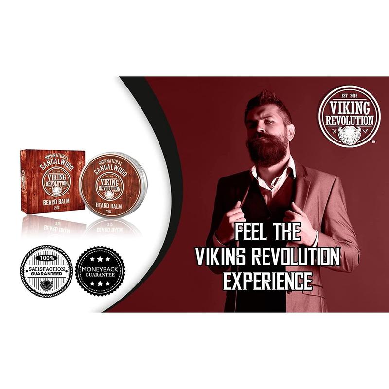 Beard Balm with Sandalwood Scent and Argan & Jojoba Oils- Styles, Strengthens & Softens Beards & Mustaches - Leave in Conditioner Wax for Men by Viking Revolution (1 Pack)