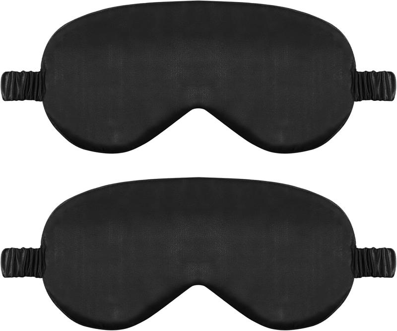 2 Pack Sleep Mask Silk Eye Mask Cover for Sleeping, Soft Satin Blindfold with Elastic Strap, Comfortable Night Sleeping Mask for Women Men (Black) Gift Lightweight