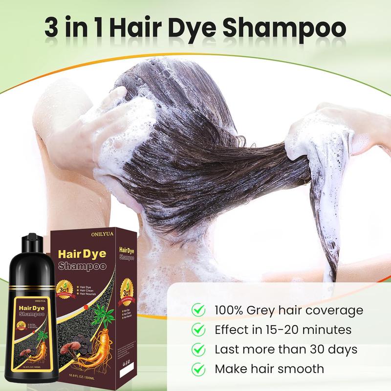 Organic Natural Hair Dye Shampoo 3 in 1 for Gray Hair, 16.9 Fl Oz (500 ml), Light Brown, for Women Men