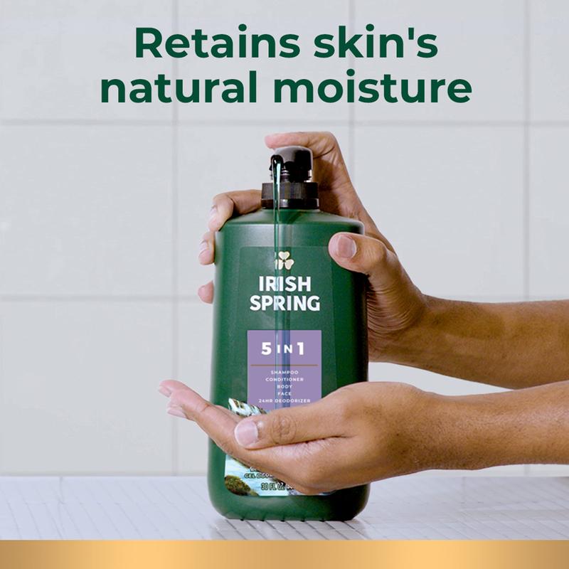 Irish Spring 5 in 1 Body Wash for Men, Men's Body Wash, Smell Fresh and Clean for 24 Hours, Conditions and Cleans Body, Face, and Hair, Made with Biodegradable Ingredients, 30 Oz Pump