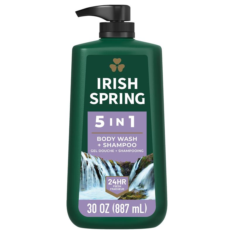 Irish Spring 5 in 1 Body Wash for Men, Men's Body Wash, Smell Fresh and Clean for 24 Hours, Conditions and Cleans Body, Face, and Hair, Made with Biodegradable Ingredients, 30 Oz Pump