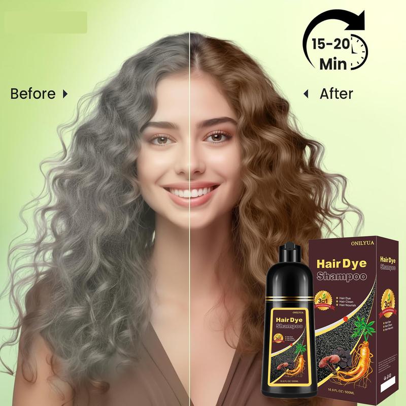 Organic Natural Hair Dye Shampoo 3 in 1 for Gray Hair, 16.9 Fl Oz (500 ml), Light Brown, for Women Men