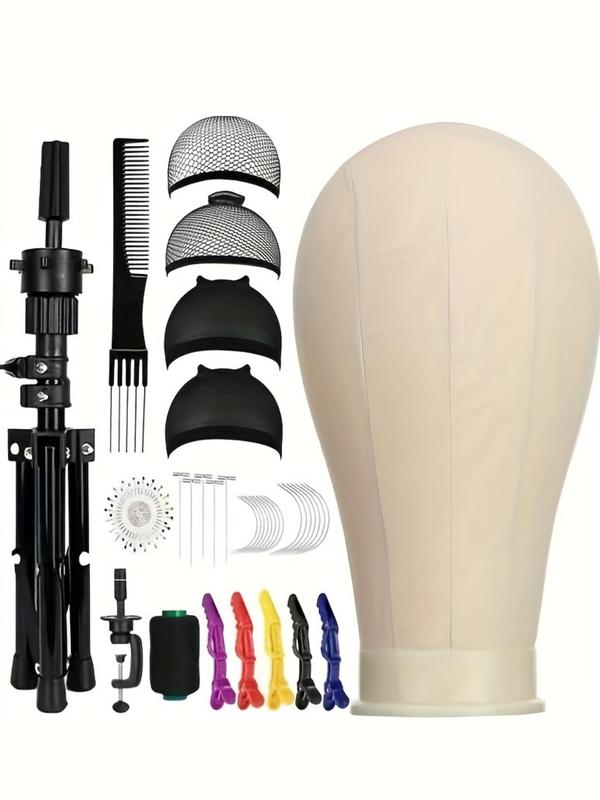 Hair Salon Tools Set, Including Canvas Head Mold, Wig Support Stand, Wig Cap, Hair Styling Comb, Alligator Hair Clips & Pins, for Make Wigs Hairstyling