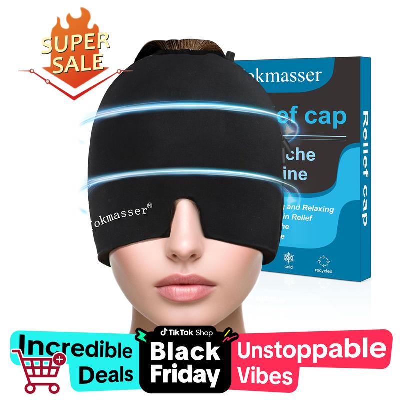 [blackfriday sale]Natural Relief Hat with Drawstring for Headache Relief，Eye Mask for Eye Bags, Tension and Stress，Migraine Headache Relief Cap，Migraine Headache Relief Cap Hat Mask Products, Cooling Gel Hat Head Wrap for Migraine, Tension, Stress