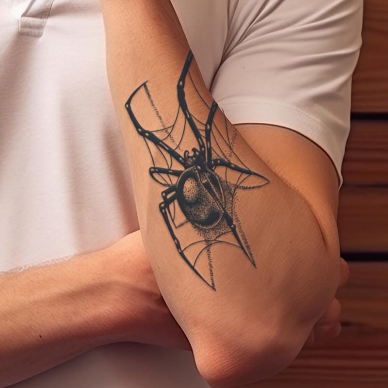 Black Spider Temporary Tattoo Sticker, Waterproof Lasting for One Week to Two Weeks, Simulated Taupe Non-Reflective, Suitable for Men's Neck Arm Chest