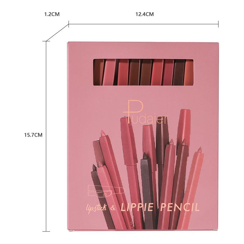 Pudaier Creamy Lip Liner Set 12 Shades Waterproof Lasting High Pigment Matte Lipliner Kit Smooth Lip Pencil Makeup