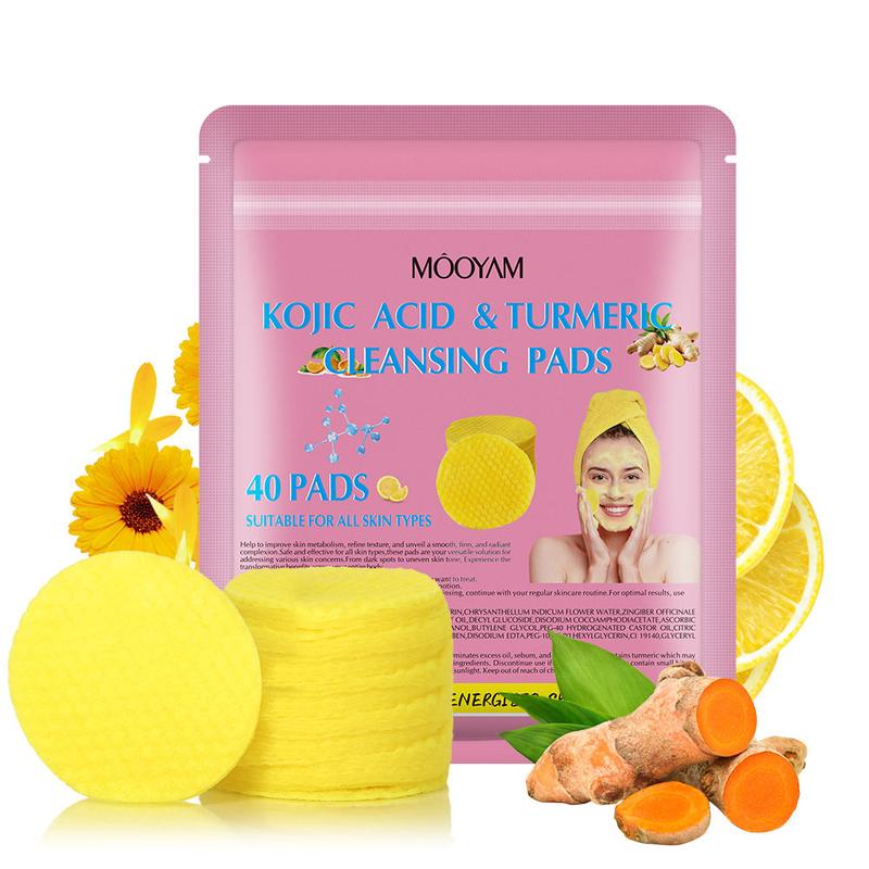 Turmeric Kojic Acid Cleansing Exfoliating Pads Facial Cleansing Foaming Skincare Organic Gentle Smooth Skin Repair Cleanser Retinol Chamomile