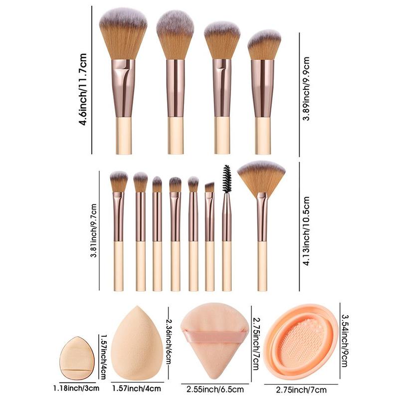 Facial Makeup Tools Set, Including 12 Makeup Brush Set with 1 Fan Powder Puff & 1 Large Makeup Sponge Egg & 1 Thumb Puff & 1 Cleaning Bowl