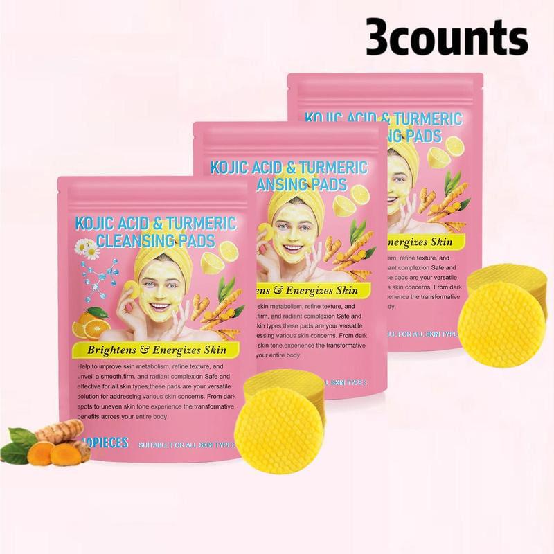 Kojic Acid & Turmeric Cleansing Pads, 3 Counts set Facial Cleansing Pads, Face Care Products for Most Skin Types, Christmas Gift