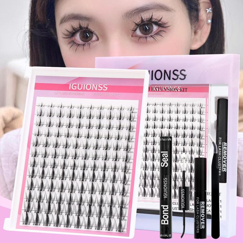 Individual False Eyelashes with Bond & Sealing & Tweezers, 1 Set Natural Look Eyelash Extensions, Self Grafting Curl Eyelashes, Eye Makeup Enhancement, Christmas Gift