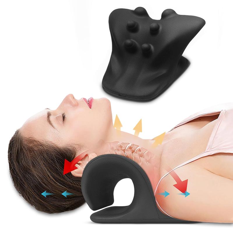 Neck and Shoulder Relaxer, Cervical Traction Device for Muscle Tension Relief, Neck Stretcher for TMJ Pain Relief and Cervical Spine Alignment, Chiropractic Pillow, Black Comfort Body Care