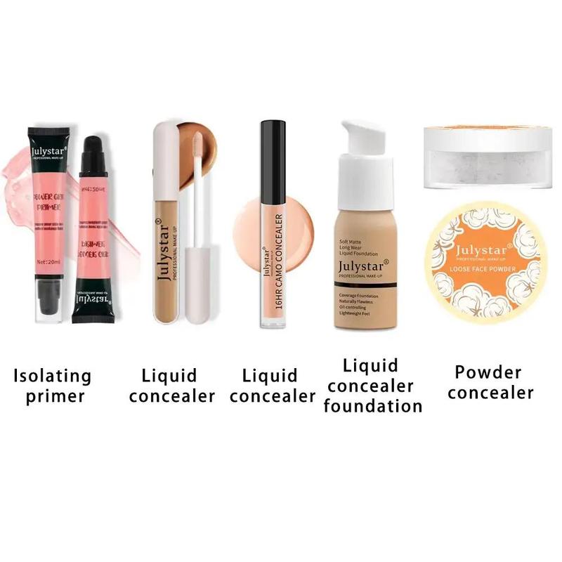 Makeup Set, 5counts set Long-lasting Concealer, Foundation, Loose Powder, Concealer, Face Makeup Set, Cosmetic Set for Women & Girls