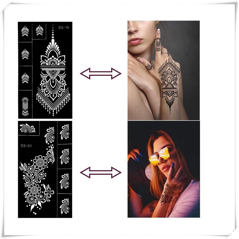 9 Sheets Henna Tattoo Stencils kit for Hand Reusable, Mehndi Temporary Tattoo Adhesive Templates Flower Stencils for Women Girls Face Body Finger Art Paint mask tattoo patch tattoo