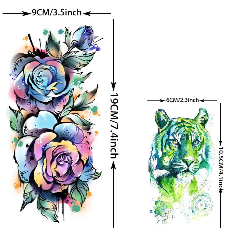 63pcs set Watercolor Flower & Animal Pattern Tattoo Sticker, Fake Tattoo Sticker for Women & Men, Temporary Body Art Decoration, Fake Tattoos Custom