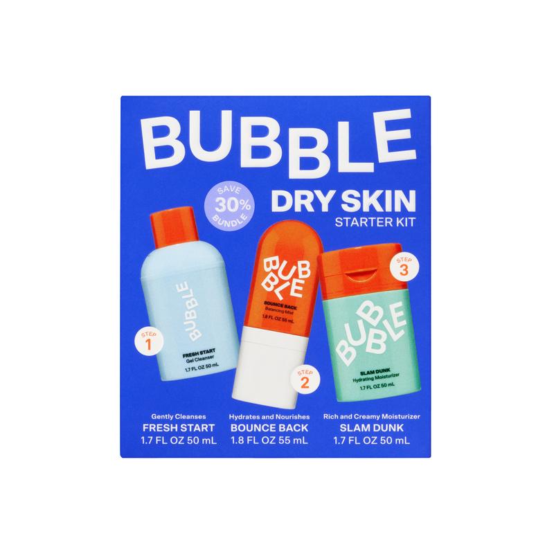 Bubble Skincare Hydrating Routine Bundle - Unisex - Cleanser, Toner, Moisturizer - Normal to Dry Skin - Gel