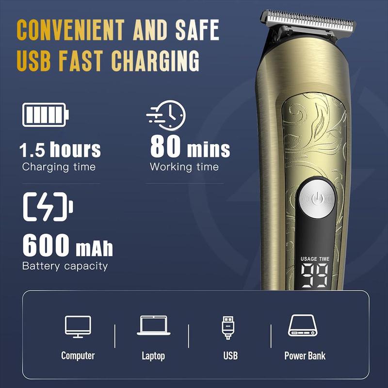 6 in 1 Professional Hair Clipper Set, 1 Box LCD Smart Digital Display USB Rechargeable Hair Trimmer Kit, Haircut Tool for Men