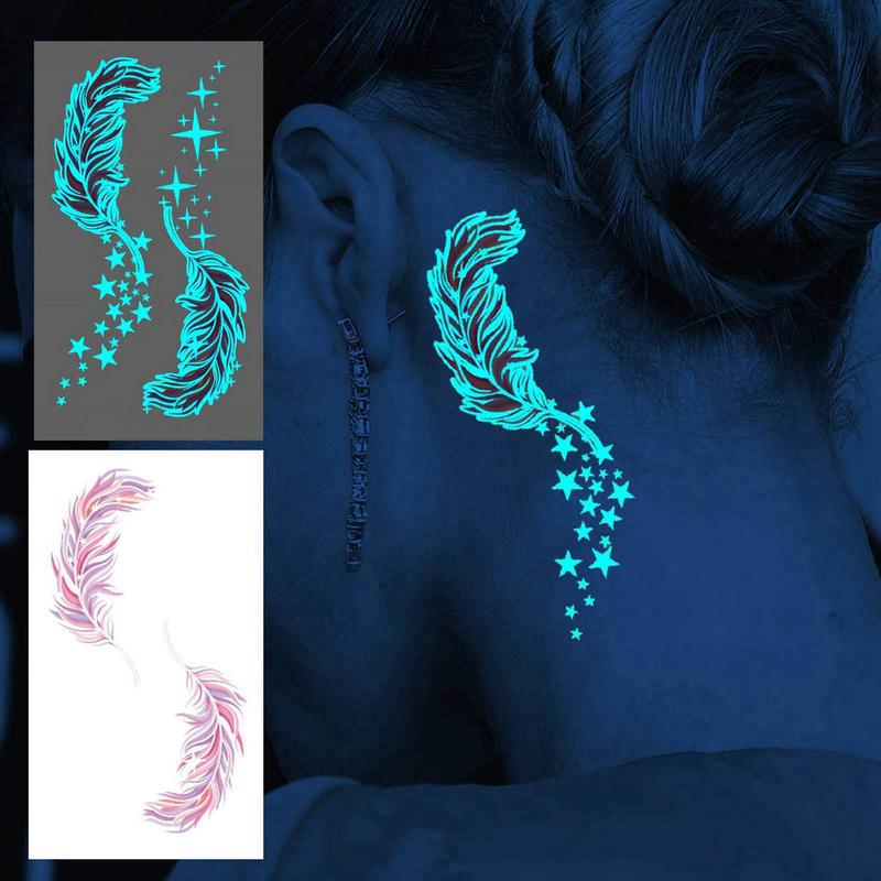 Christmas Cartoon Butterfly Deer Feather Luminous Temporary Tattoo Sticker, 15pcs Glow in the Dark Fake Tattoo Sticker, Waterproof Temporary Tattoo for Women & Girls