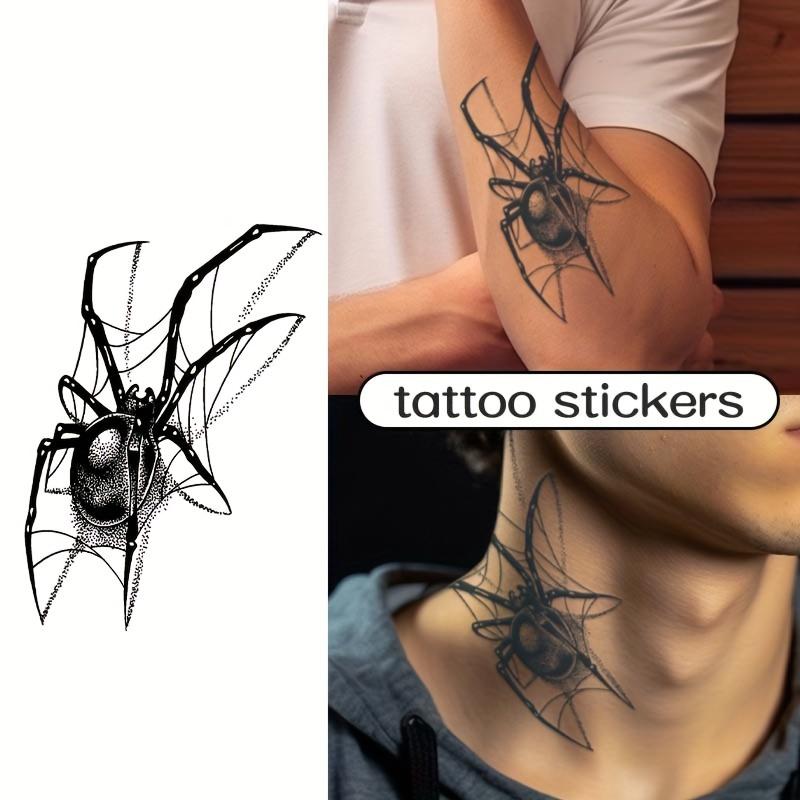 Black Spider Temporary Tattoo Sticker, Waterproof Lasting for One Week to Two Weeks, Simulated Taupe Non-Reflective, Suitable for Men's Neck Arm Chest