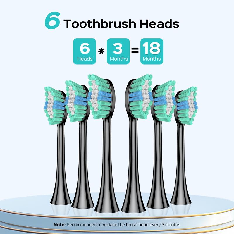 COSLUS Electric Toothbrush：6 Brush Heads with 5 Modes, 47,000 VPM, 10x Cleaning Power, IPX7 Waterproof, For home or travel use, Daily&Oral&Cleansing