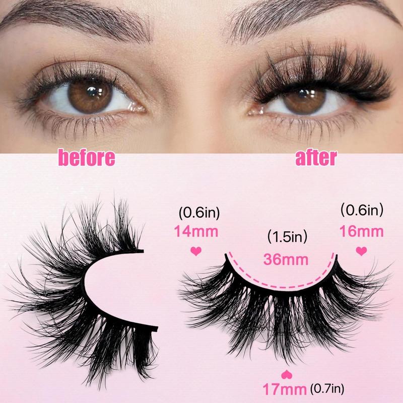 Fluffy False Eyelashes, 7 Pairs Wispy Cat Eye Look Faux Cluster Lashes, Natural Curling Eye Makeup Strip Lashes for Women & Girls Eye Makeup Enhancement