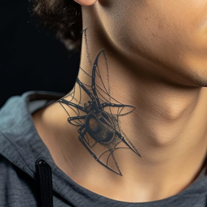 Black Spider Temporary Tattoo Sticker, Waterproof Lasting for One Week to Two Weeks, Simulated Taupe Non-Reflective, Suitable for Men's Neck Arm Chest