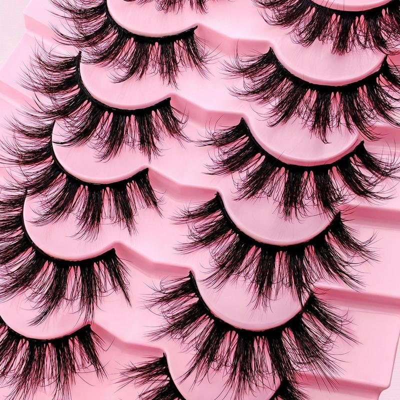 Fluffy False Eyelashes, 7 Pairs Wispy Cat Eye Look Faux Cluster Lashes, Natural Curling Eye Makeup Strip Lashes for Women & Girls Eye Makeup Enhancement