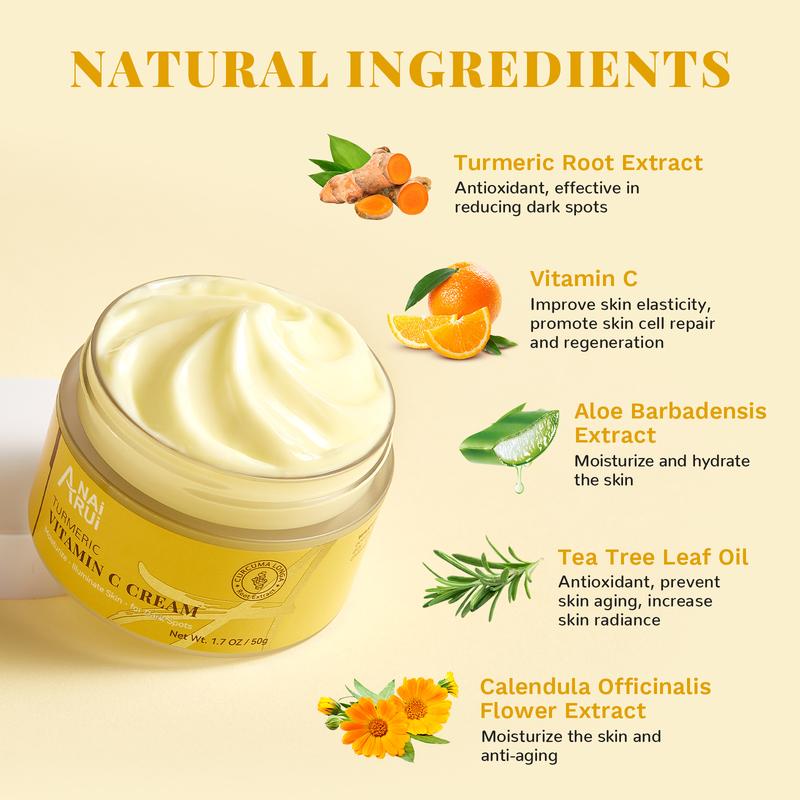 ANAiRUi VC Turmeric Face Cream, Turmeric Face Moisturizer with Vitamin C for Hydrating, Uneven Skin Tone Skin, Skincare Cream for All Skin Type