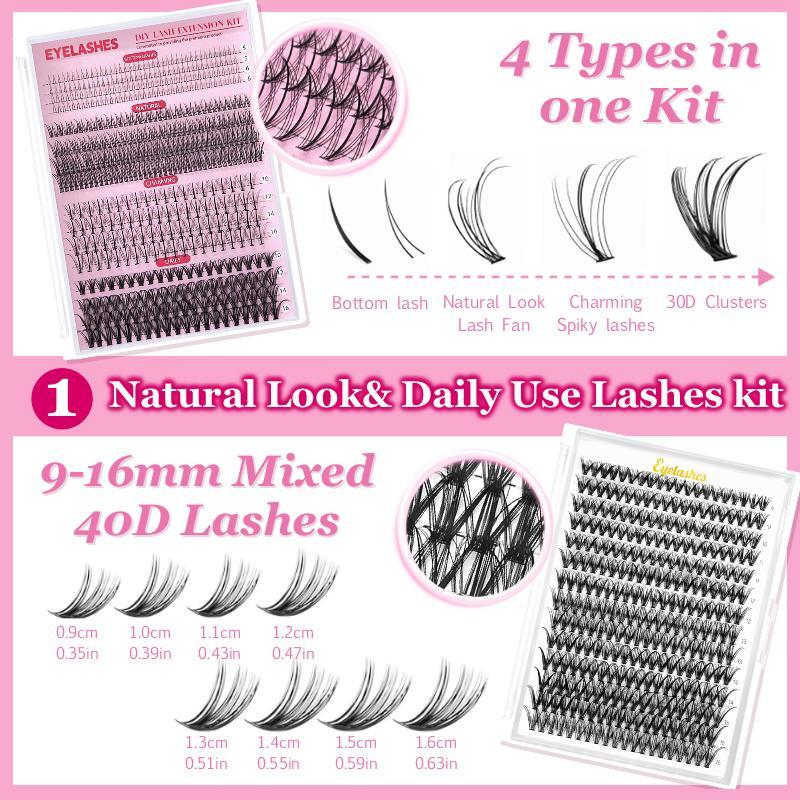 Individual Lashes with Tools, 1 Set Natural Look Eyelash Extensions, Self Grafting Curl Eyelashes with Eyelash Tools, Eye Makeup Enhancement False Eyelashes, Christmas Gift