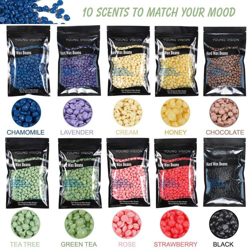 Hard Wax Beads for Hair Removal, 10pcs set 10 Color Hard Wax Beads with Stick, Wax Pearls for Bikini, Facial & Body Waxing, Christmas Gift