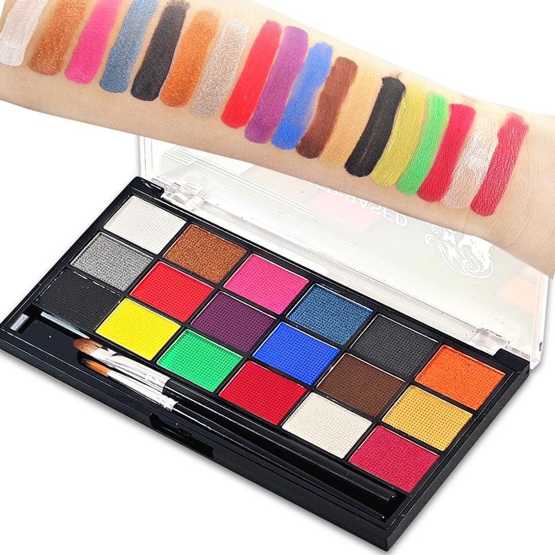 18 Color Face Paint Palette with Brush, Water Soluble Body Paint Palette, Professional Body Makeup Kit for Cosplay Party