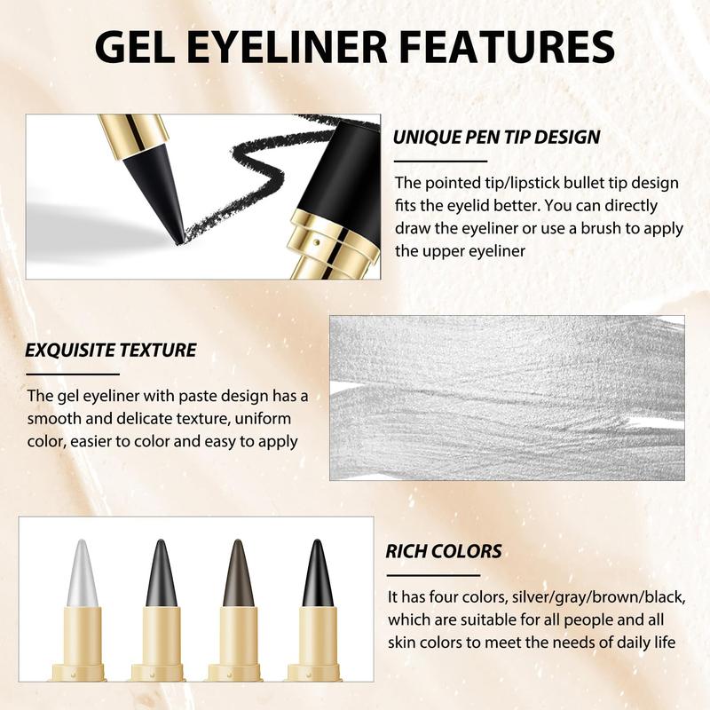 Long Wear Gel Eyeliner, Rationalu Gel Eyeliner, Natural Black Eyeliner Cream, Waterproof Long Wear Gel Eyeliner, Waterproof ＆ Smudge-Proof Matte Gel Eyeliner (02# Gray)