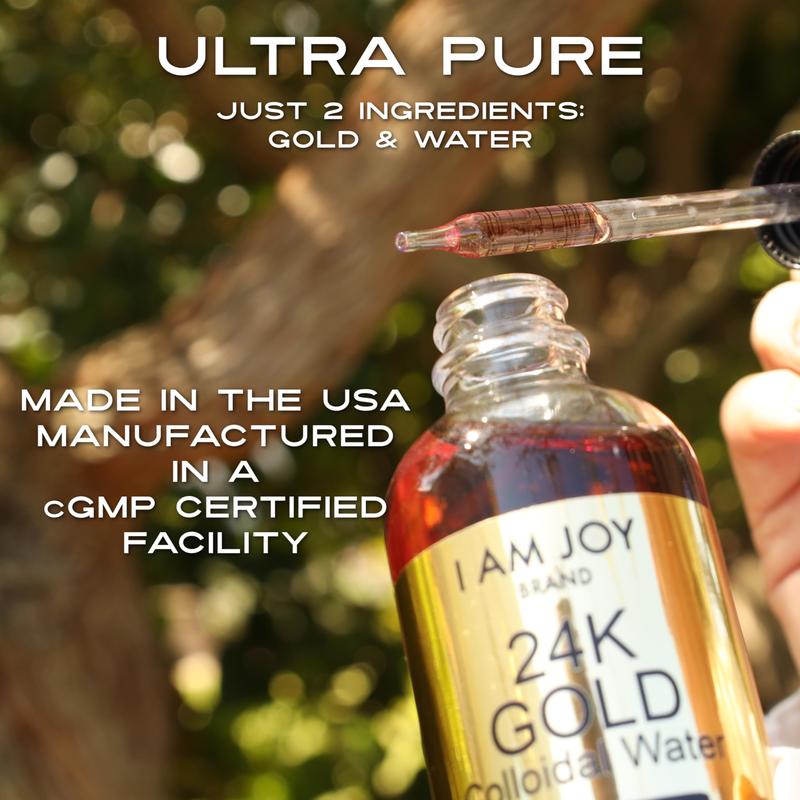 Liquid Colloidal Gold 24k 99.99% Pure 100ppm Ruby Red Water Based All Natural Electrolysis 4oz Glass Bottle