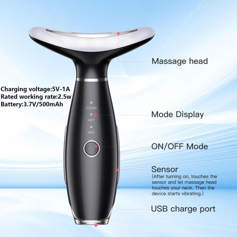 Rechargeable Neck and Face Skin Tightening and Lifting Massager with Three Color Modes for Neck Hot Compress Vibration, Gentle Portable Household Facial and Neck Skin Care Beauty Tool, Neck Massager Facial Beauty Instrument, Comfort Massager