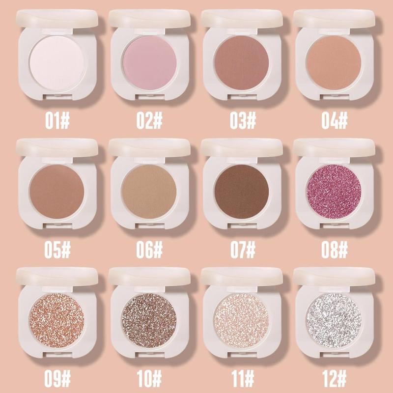 Monochrome Glittle Eyeshadow, light eyeshadow, pressed glitter eyeshadow, Glittle Matte Pressed Powder Single Vegan Eyeshadow; Talc, Paraben & Cruelty Free,(11) Light Brown Glitter