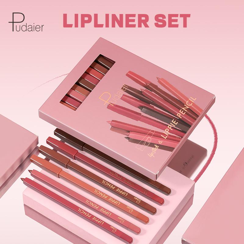 Pudaier Creamy Lip Liner Set 12 Shades Waterproof Lasting High Pigment Matte Lipliner Kit Smooth Lip Pencil Makeup