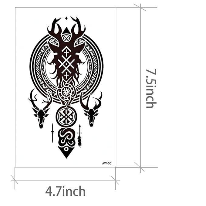 Temporary Tattoos Waterproof Viking Tribal Totem - Long Lasting Fake tattoo for Men and Women 10 Sheets