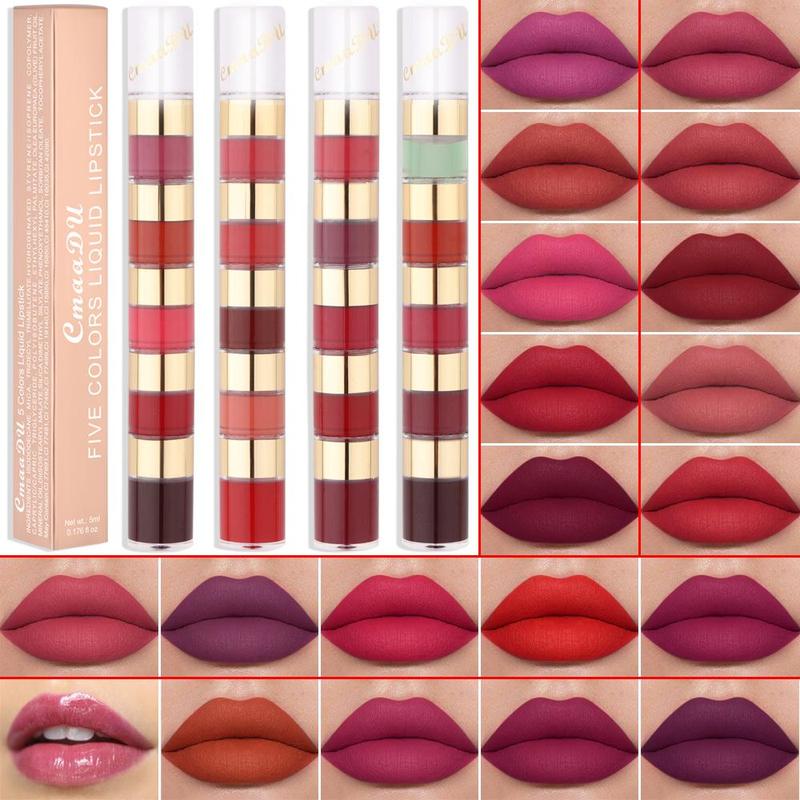 5 In 1 Lipstick, Waterproof Long Lasting Easy To Color Lip Makeup Gloss, Soft And Hydrated Lips, Beauty Gift for Women & Girls