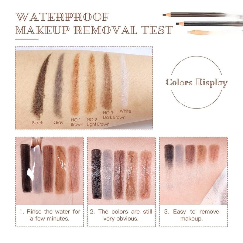 Waterproof Eyebrow Pencil Set, Pull-Off Peel, Microblading Eyebrow Pencil Supplies Kit, White Eyeliner and Eyebrow Tools Tattoo Makeup for Marking (5+1 Dark Brown)