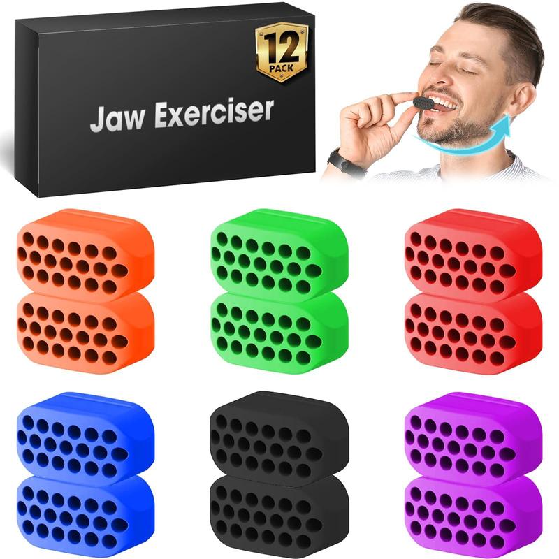 Jaw Exerciser for Men & Women (12Pack), 6 Resistance Levels, Silicone Jawline Exerciser, Jaw Trainer Strengthener, Jawline Shaper, Jaw Line Exercise