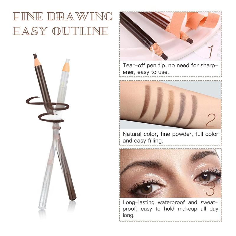 Waterproof Eyebrow Pencil Set, Pull-Off Peel, Microblading Eyebrow Pencil Supplies Kit, White Eyeliner and Eyebrow Tools Tattoo Makeup for Marking (5+1 Dark Brown)