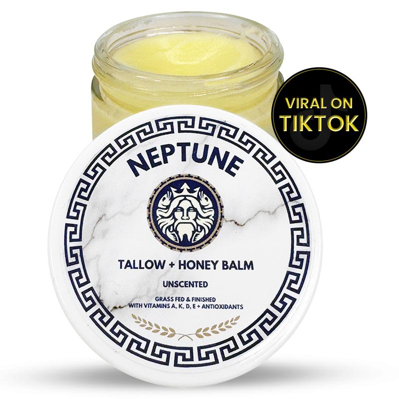 Tallow & Honey Anti-Aging Balm by Neptune - With 850+ MGO Manuka Honey, Grass Fed Finished with Vitamins A, K, D, & E, Cold Pressed Extra Virgin Olive Oil, Beeswax, Manuka Honey, Natural Ingredients. Hydrating Soothing Face Moisturizer, Eczema