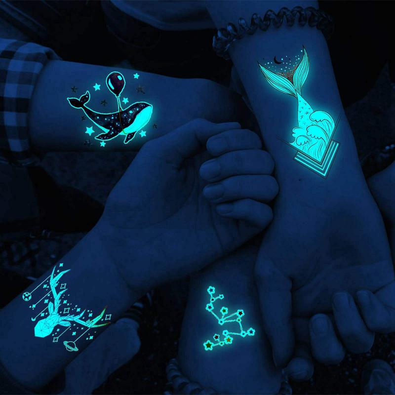 Christmas Cartoon Butterfly Deer Feather Luminous Temporary Tattoo Sticker, 15pcs Glow in the Dark Fake Tattoo Sticker, Waterproof Temporary Tattoo for Women & Girls