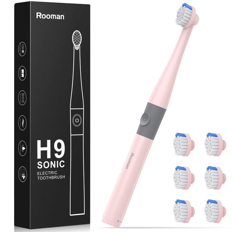 Rooman Electric Toothbrush, H9 Sonic Electric Brush with 6 Replacement Heads, Deep Cleaning Mode for Teeth Cleaning, IPX7 Waterproof Cleansing