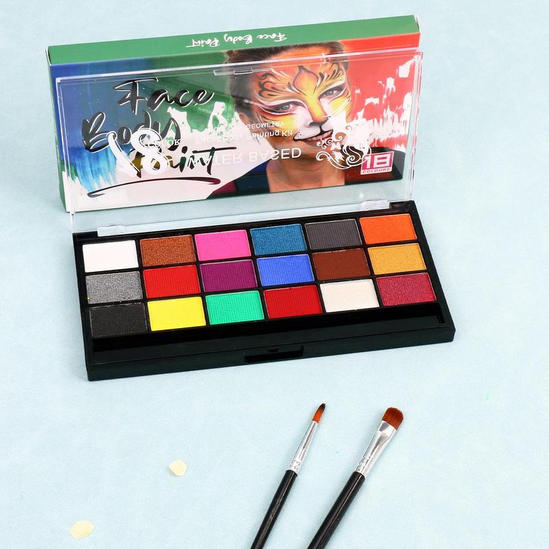 18 Color Face Paint Palette with Brush, Water Soluble Body Paint Palette, Professional Body Makeup Kit for Cosplay Party