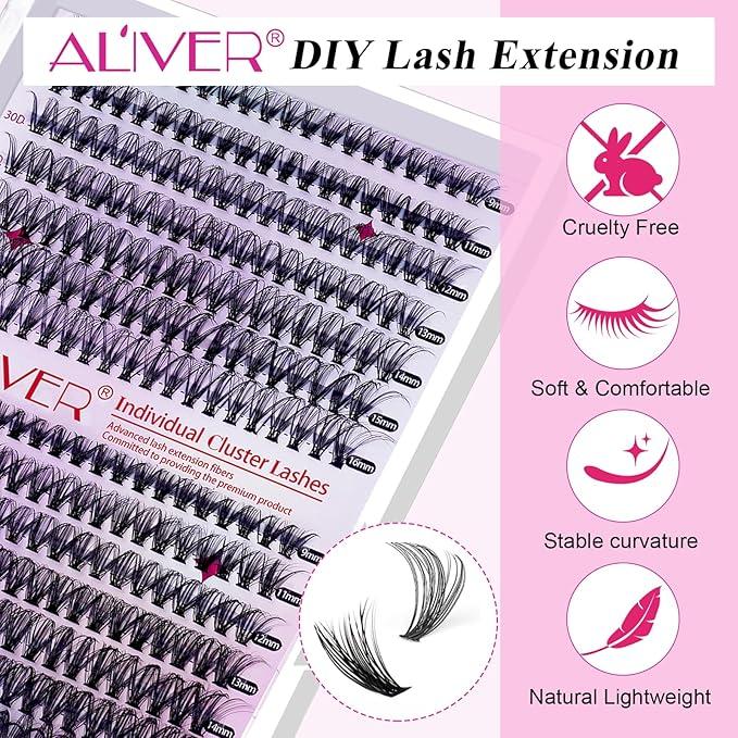 DIY Eye Lash Clusters Extensions Kit, Individual Cluster Lashes with Bond & Seal and Applicator, Soft & Comfortable, Stable Curvature, False Eyelash Cluster Kit At Home